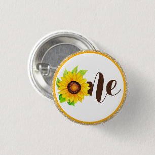 Zonnebloem en goud één babymeisje, eerste verjaard ronde button 3,2 cm