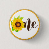 Zonnebloem en goud één babymeisje, eerste verjaard ronde button 3,2 cm (Voorkant)