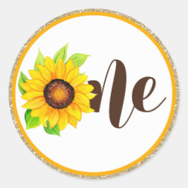 Zonnebloem en goud één babymeisje, eerste verjaard ronde sticker