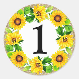 Zonnebloem en gouden baby-meisje Aangepast nummer Ronde Sticker
