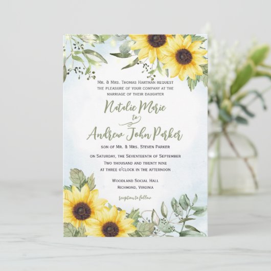 Zonnebloem en Grieks huwelijk Kaart (Staand voorkant)