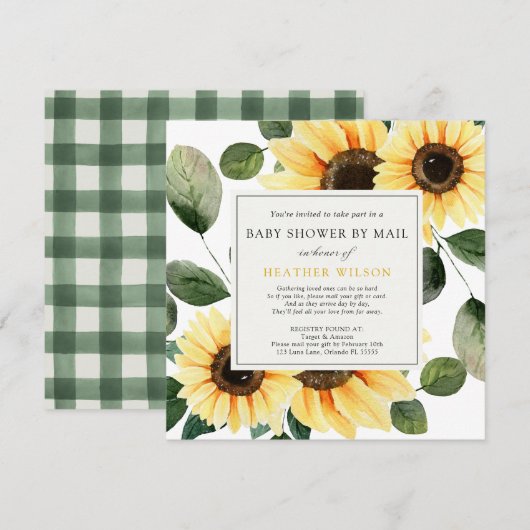 Zonnebloem en groen Baby shower per post Kaart (Voorkant / Achterkant)