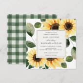 Zonnebloem en groen Baby shower Uitnodiging (Voorkant / Achterkant)