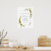Zonnebloem en groen Baby shower Welkom Poster (Keuken)