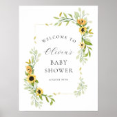 Zonnebloem en groen Baby shower Welkom Poster (Voorkant)
