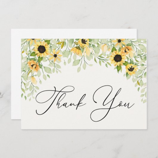 Zonnebloem en groen dank je briefkaart (Voorkant / Achterkant)