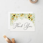 Zonnebloem en groen dank je briefkaart (Voorkant / Achterkant in situ)