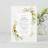 Zonnebloem en groen Lijst Baby shower Kaart (Staand voorkant)