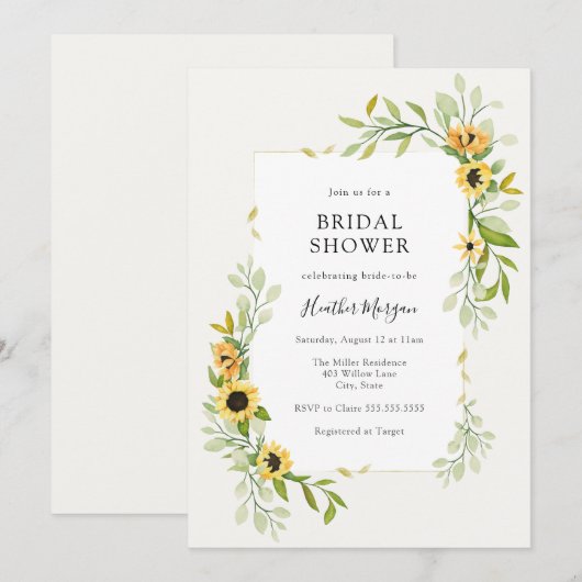 Zonnebloem en groen Lijst Vrijgezellenfeest Kaart (Voorkant / Achterkant)