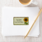 Zonnebloem en groen speldenlabel etiket (Insitu)