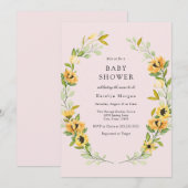 Zonnebloem en groene Baby shower Invitati Kaart (Voorkant / Achterkant)