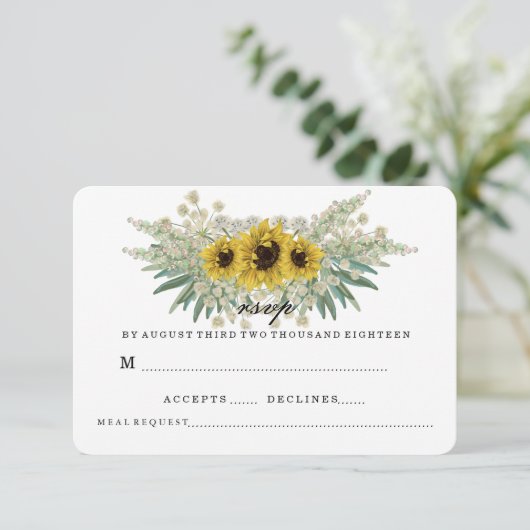 ZONNEBLOEM EN GROENEN HUWELIJK RSVP (Staand voorkant)