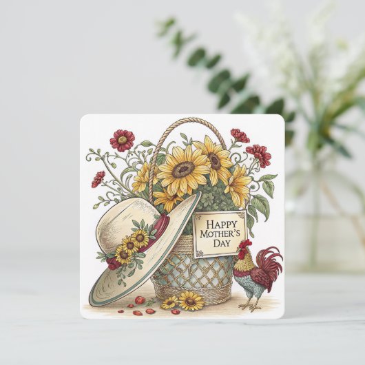 Zonnebloem en Haan Moederdag Kaart (Staand voorkant)