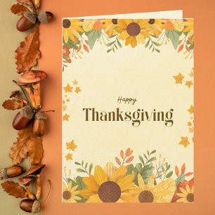Zonnebloem en herfstbladeren Thanksgiving Kaart