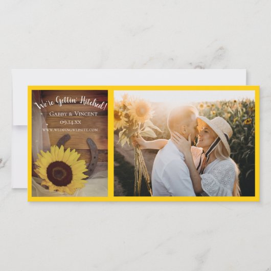 Zonnebloem en Hoefijzer Land Western huwelijk Save The Date (Voorkant)