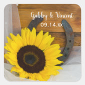 Zonnebloem en Hoefijzer Land Western huwelijk Vierkante Sticker (Voorkant)