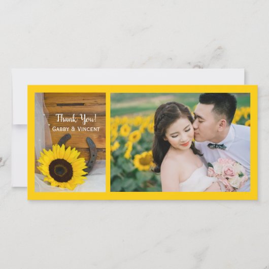 Zonnebloem en Hoefijzer Westerne bruiloft Hartelij Bedankkaart (Voorkant)