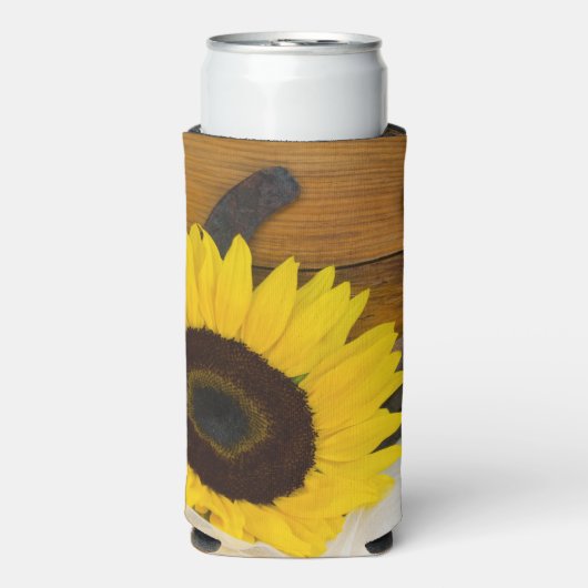 Zonnebloem en Hoefijzer Westerne bruiloft Seltzer Blikjeskoeler (Seltzer Voorkant)