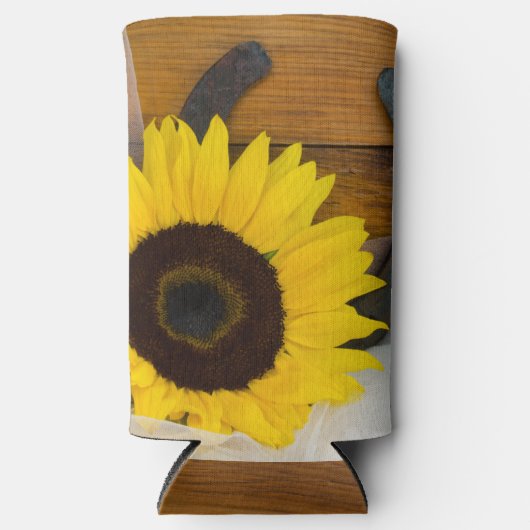 Zonnebloem en Hoefijzer Westerne bruiloft Seltzer Blikjeskoeler (Voorkant)