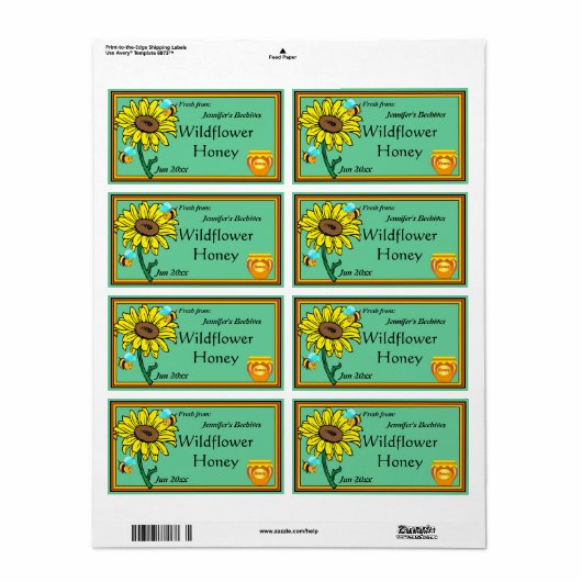 Zonnebloem en Honey Pot Etiket (Full Sheet)