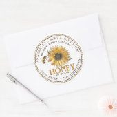 Zonnebloem en honingetiket voor bijen ronde sticker (Envelop)