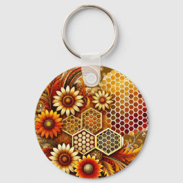 Zonnebloem en Honingraat Design Sleutelhanger