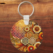 Zonnebloem en Honingraat Design Sleutelhanger (Achterkant)