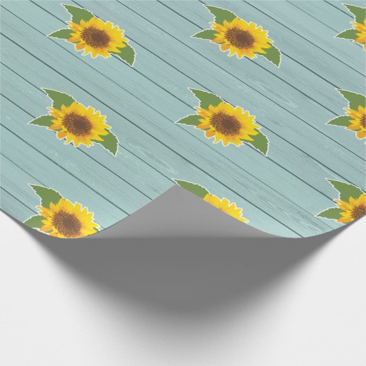 Zonnebloem en hout cadeaupapier (Hoek)