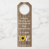 Zonnebloem en Hout Look Trouwtafel Nummer Wijn Flessenhanger (Achterkant)