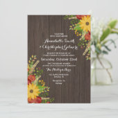 Zonnebloem en houten graan Rustic Wedding Kaart (Staand voorkant)