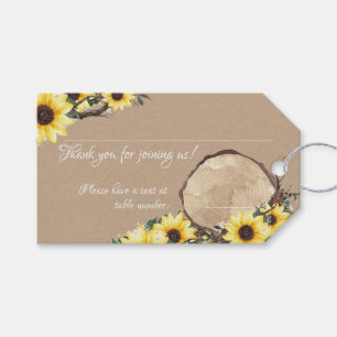Zonnebloem en houtslijpzaagnummer Favor Cadeaulabel