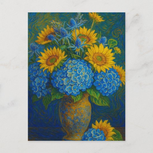 Zonnebloem en Hydrangea Ansichtkaart Briefkaart (Voorkant)
