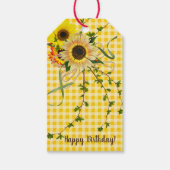 zonnebloem en ivy bouquet op gingham cadeaulabel (Voorkant)