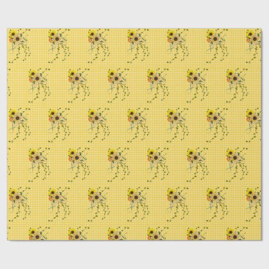 zonnebloem en ivy bouquet op gingham cadeaupapier (Vlak)
