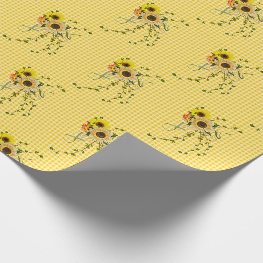 zonnebloem en ivy bouquet op gingham cadeaupapier (Hoek)