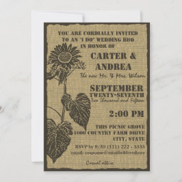 Zonnebloem en jute BBQ-huwelijksreceptie Kaart