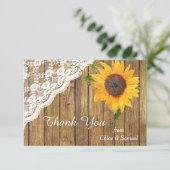 Zonnebloem en kant op het houten huwelijk Dank je  Bedankkaart (Staand voorkant)