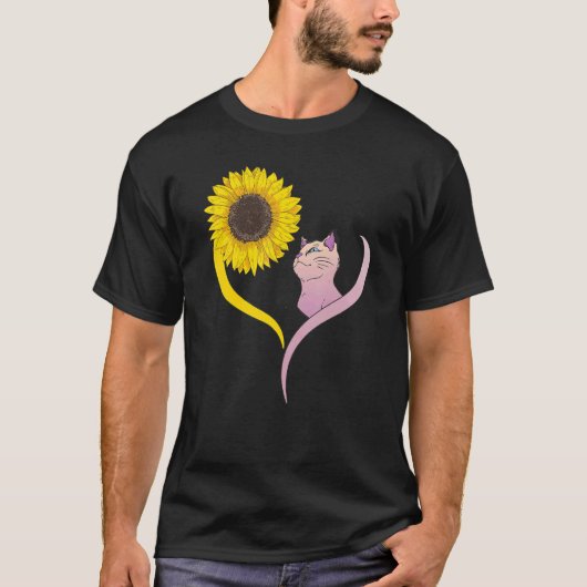 Zonnebloem en Kat met Katten T-shirt (Voorkant)