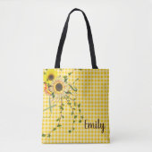 Zonnebloem en klimop boeket op gele gingham tote bag (Voorkant)