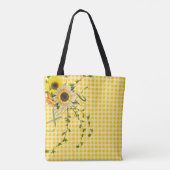 Zonnebloem en klimop boeket op gele gingham tote bag (Achterkant)