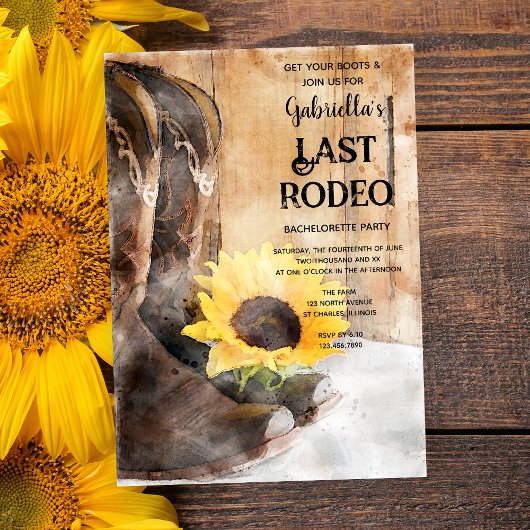 Zonnebloem en laarzen Laatste Rodeo Bachelorette P Kaart