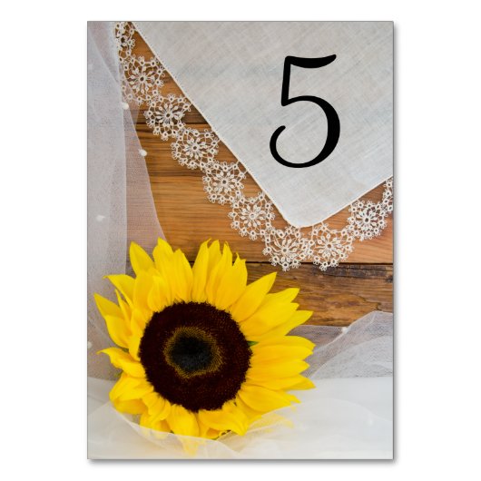 Zonnebloem en Lace Country Wedding Table Numbers Kaart (Achterkant)