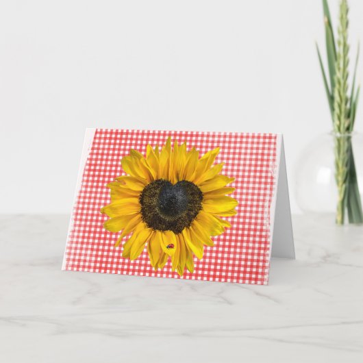 Zonnebloem en Ladybug op Gingham Kaart (Voorkant)