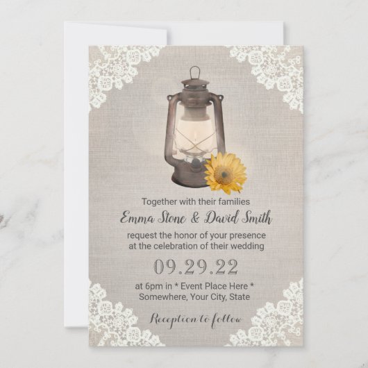 zonnebloem en lantaarn Rustic Kaart (Voorkant)