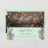 Zonnebloem en lavender Rustic Mint Bridal Uitnodiging Briefkaart (Voorkant / Achterkant)