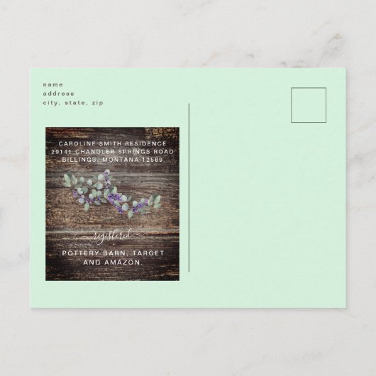 Zonnebloem en lavender Rustic Mint Bridal Uitnodiging Briefkaart (Achterkant)