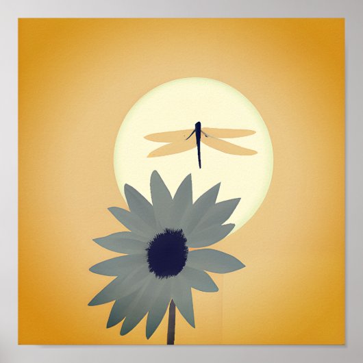 Zonnebloem en libel minimalistische kunst poster (Voorkant)