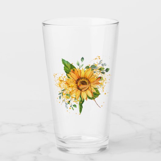 Zonnebloem en libel spat vallen  glas (Voorkant)