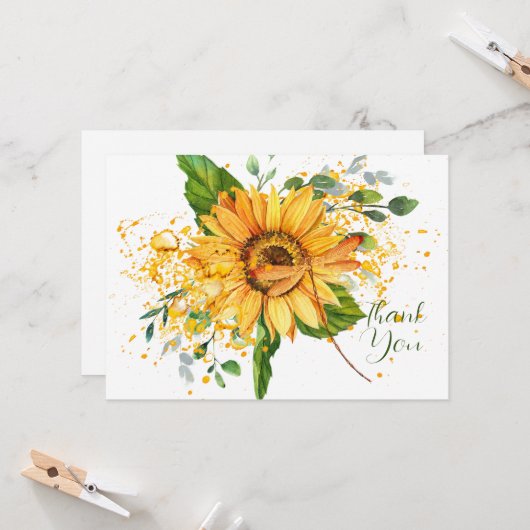 Zonnebloem en libel spatten Thanksgiving Kaart (Voorkant / Achterkant in situ)