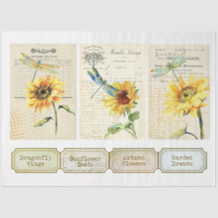 Zonnebloem en Libelle Serie Design 10 Tissuepapier